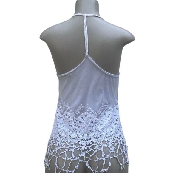 You Are Not Alone Cami Tank Top Women's Medium White Halter Embroidered Crochet - Picture 7 of 14
